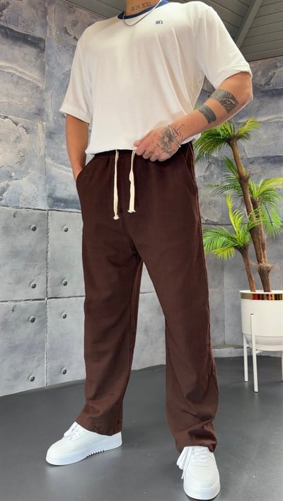 KAHVE BAGGY KETEN PANTOLON