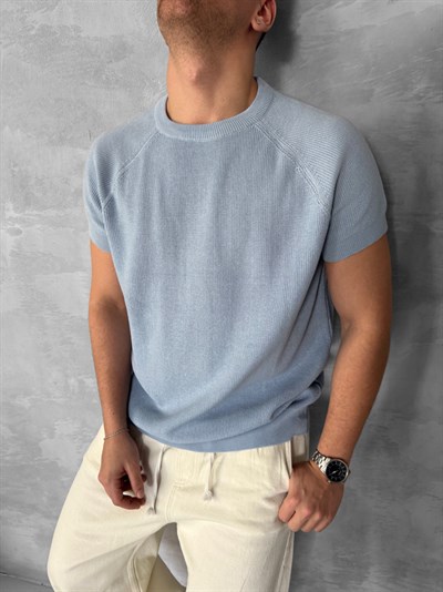 Bebe mavi Bisiklet Yaka Triko Tshirt