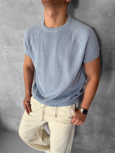 Bebe mavi Bisiklet Yaka Triko Tshirt