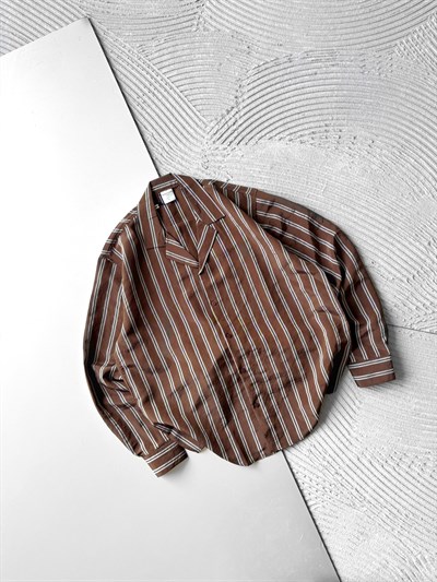 KAHVE ÇİFT ÇİZGİ MRK OVERSİZE GÖMLEK