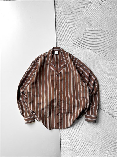 KAHVE ÇİFT ÇİZGİ MRK OVERSİZE GÖMLEK