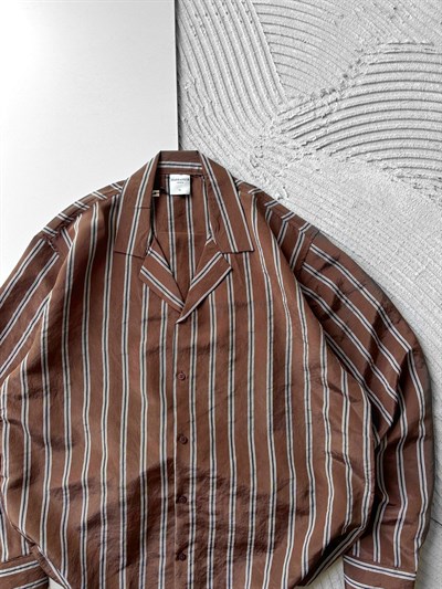 KAHVE ÇİFT ÇİZGİ MRK OVERSİZE GÖMLEK