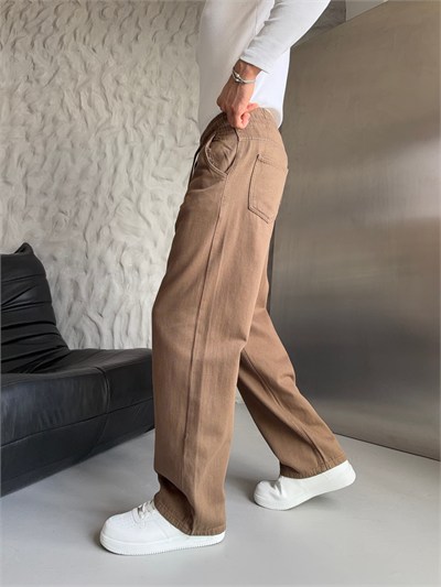 KAHVE GABARDİN KUMAŞ BAGGY PANTOLON