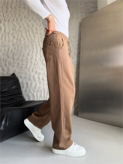 KAHVE GABARDİN KUMAŞ BAGGY PANTOLON