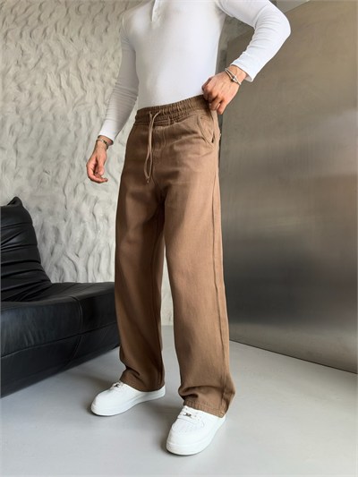 KAHVE GABARDİN KUMAŞ BAGGY PANTOLON