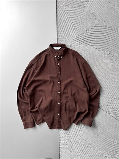 KAHVE OVERSİZE KETEN GÖMLEK