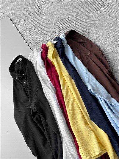 KAHVE OVERSİZE KETEN GÖMLEK