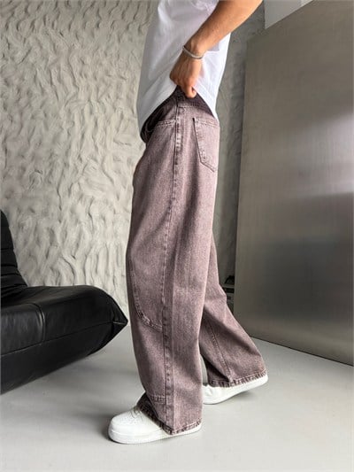 KAHVE PARÇALI BAGGY KOT PANTOLON