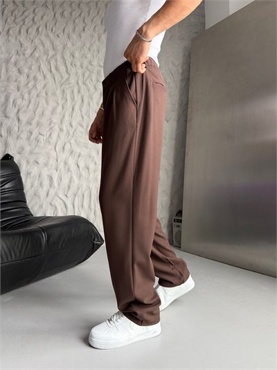 KAHVE PİLELİ BAGGY KUMAŞ PANTOLON