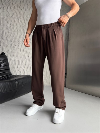 KAHVE PİLELİ BAGGY KUMAŞ PANTOLON