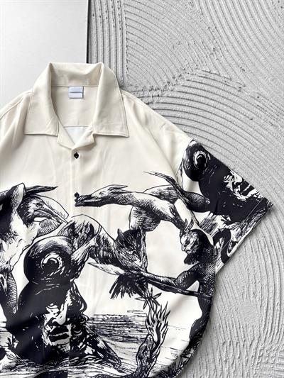 KARGA BASKILI OVERSİZE GÖMLEK