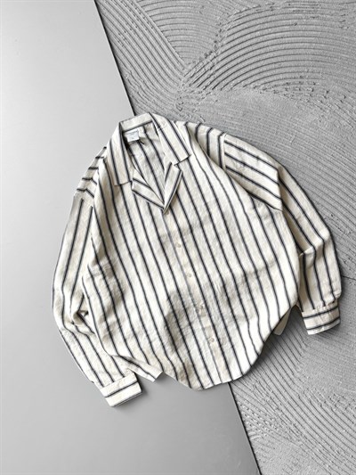 KREM ÇİFT ÇİZGİ MRK OVERSİZE GÖMLEK