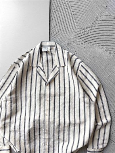 KREM ÇİFT ÇİZGİ MRK OVERSİZE GÖMLEK