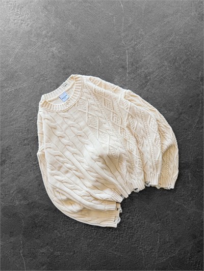 KREM CROP ÖRGÜ TRİKO KAZAK