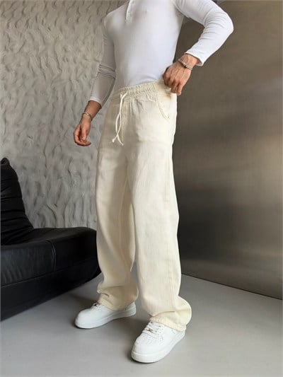 KREM GABARDİN KUMAŞ BAGGY PANTOLON