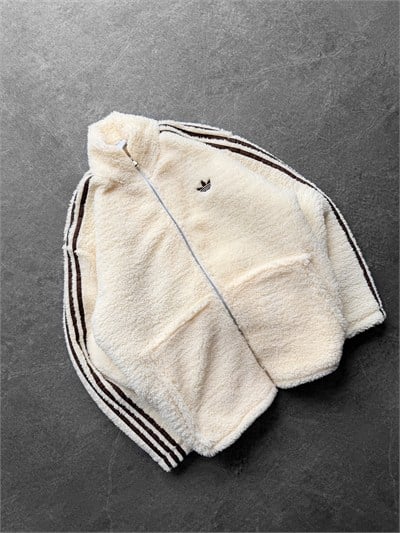 KREM ŞERİTLİ ADİDAS PELUŞ CEKET