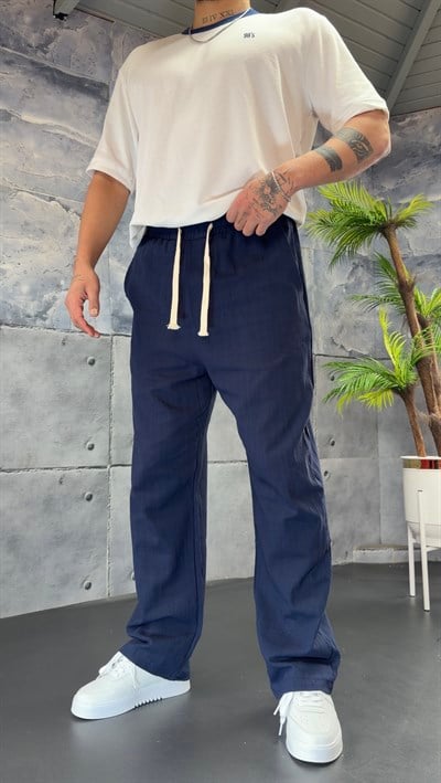 LACİVERT BAGGY KETEN PANTOLON