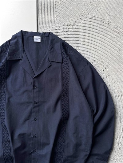 LACİVERT HASIR ŞERİTLİ GÖMLEK