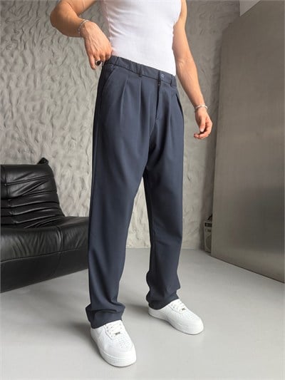LACİVERT PİLELİ BAGGY KUMAŞ PANTOLON