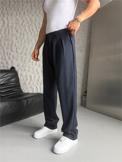 LACİVERT PİLELİ BAGGY KUMAŞ PANTOLON