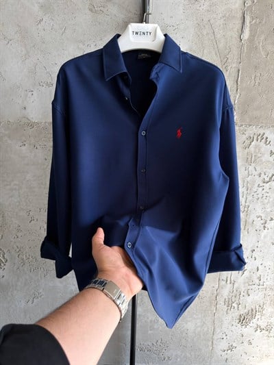 LACİVERT POLO KETEN GÖMLEK