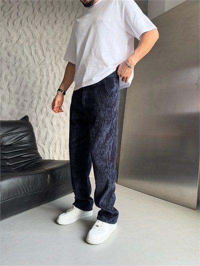 LACİVERT REGULAR KALIP KADİFE PANTOLON