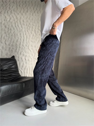 LACİVERT REGULAR KALIP KADİFE PANTOLON