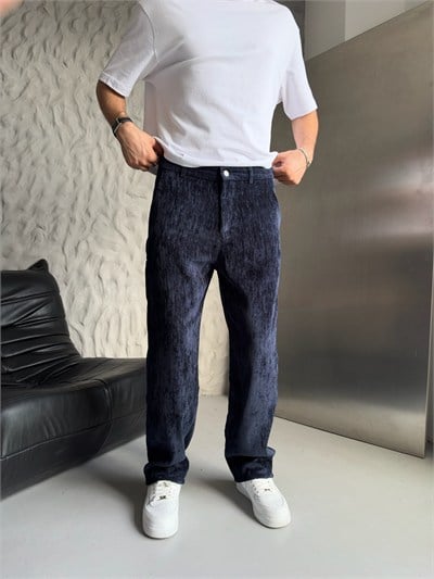 LACİVERT REGULAR KALIP KADİFE PANTOLON