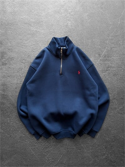 LACİVERT YARIM FERMUARLI POLO SWEAT