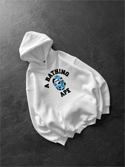 MAVİ BASKI BEYAZ BAPE SWEAT