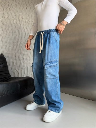 MAVİ BELİ LASTİKLİ KARGO CEPLİ BAGGY PANTOLON