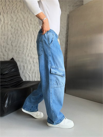 MAVİ BELİ LASTİKLİ KARGO CEPLİ BAGGY PANTOLON
