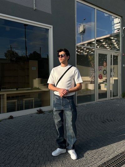 MAVİ ORTA ÇİZGİ BAGGY PANTOLON