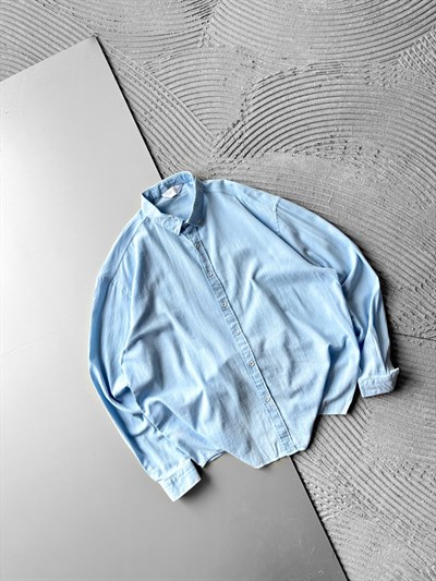 MAVİ OVERSİZE KETEN GÖMLEK