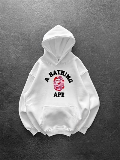 PEMBE BASKI BEYAZ BAPE SWEAT
