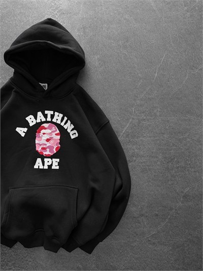 PEMBE BASKI SİYAH BAPE SWEAT