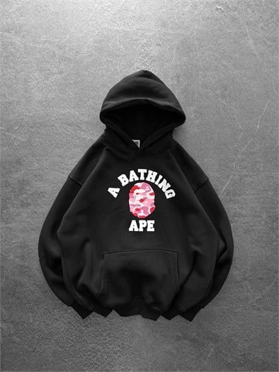 PEMBE BASKI SİYAH BAPE SWEAT