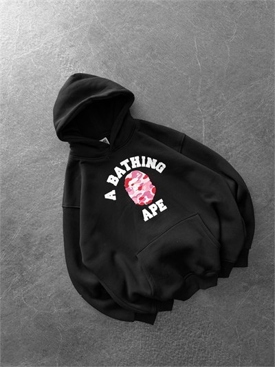 PEMBE BASKI SİYAH BAPE SWEAT