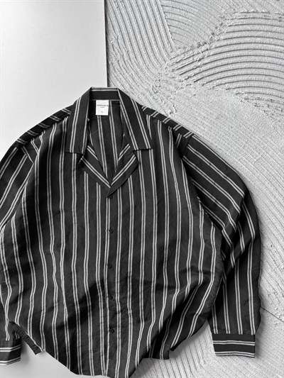 SİYAH ÇİFT ÇİZGİ MRK OVERSİZE GÖMLEK