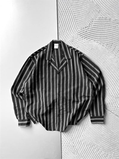 SİYAH ÇİFT ÇİZGİ MRK OVERSİZE GÖMLEK