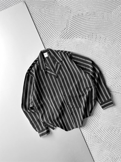 SİYAH ÇİFT ÇİZGİ MRK OVERSİZE GÖMLEK