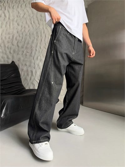 SİYAH DİKİŞLİ SÜPER BAGGY PANTOLON