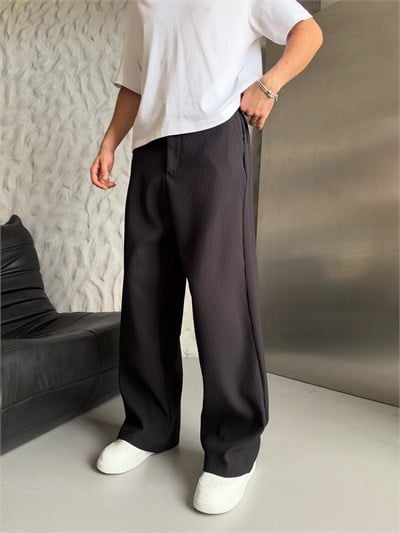 SİYAH FİTİLLİ KUMAŞ BAGGY PANTOLON