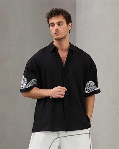 SİYAH FREEDOM KETEN GÖMLEK