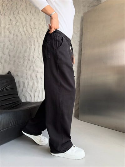 SİYAH GABARDİN KUMAŞ BAGGY PANTOLON