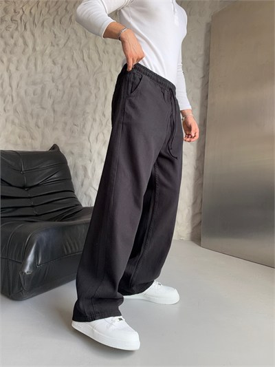 SİYAH GABARDİN KUMAŞ BAGGY PANTOLON