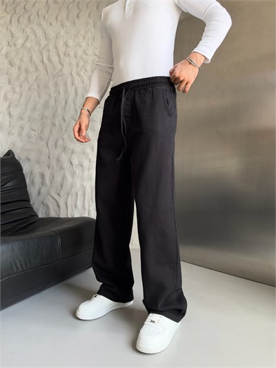 SİYAH GABARDİN KUMAŞ BAGGY PANTOLON