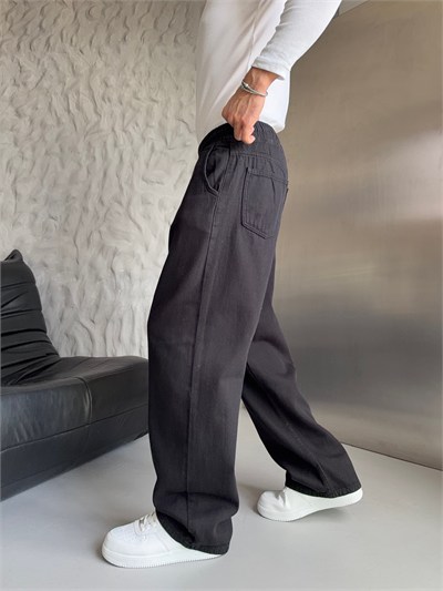 SİYAH GABARDİN KUMAŞ BAGGY PANTOLON