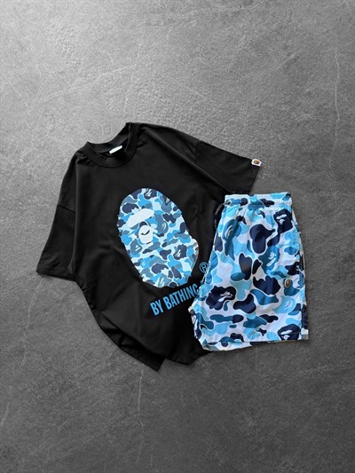 SİYAH MAVİ DENİZ ŞORTLU BAPE TAKIM