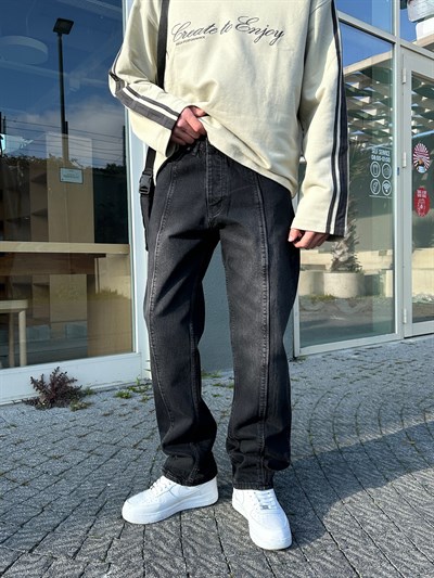 SİYAH ORTA ÇİZGİ BAGGY PANTOLON